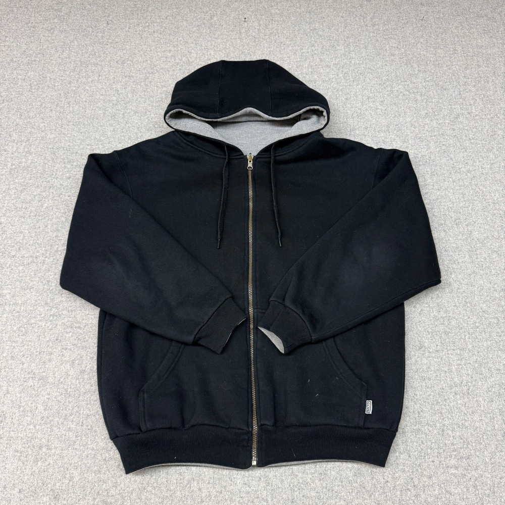 Pro Club Reversible Full Zip Hoodie L Black Grey Thermal Waffle Knit Heavyweight